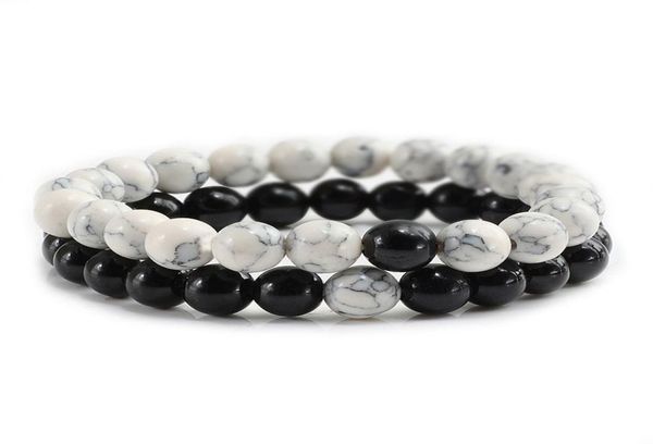 

2pcsset classic natural stone white and black yin yang beaded bracelets couples distance bracelet for men women friend3432976, Golden;silver