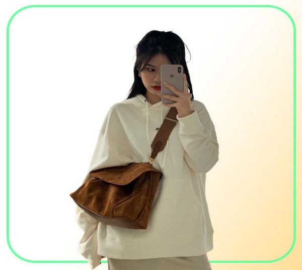 

nubuck pu leather flap shoulder bags for women vintage wide strap crossbody large capacity designer handbags tote bag 2204091842949