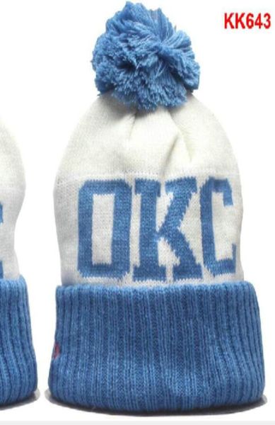 

okc beanies cap wool warm sport knit hat basketball striped sideline usa college cuffed pom hats men women bonnet beanie skull cap7514136, Blue;gray