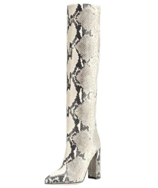 

sheepskin leather square high heels shoes knight boots pillage toes pattern stone long knee short plush catwalk snaker 011644483, Black