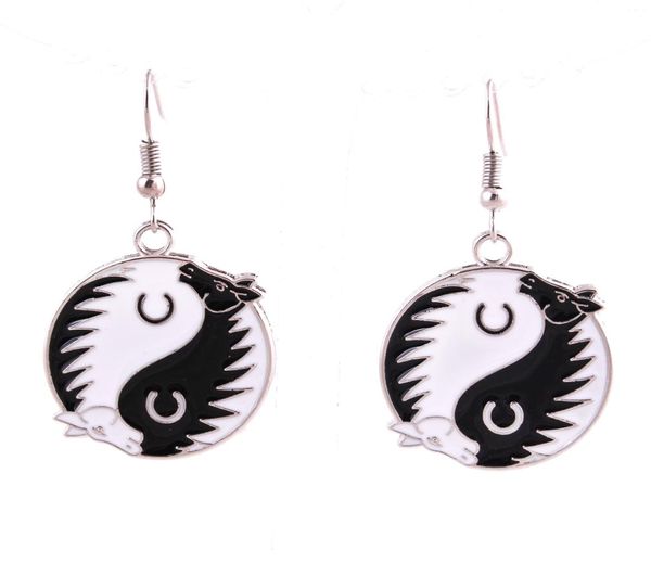 

horse yin yang earring zinc alloy rhodium plated tao yinyang enameled horses amulet hooking earring jewelry 1051283, Golden