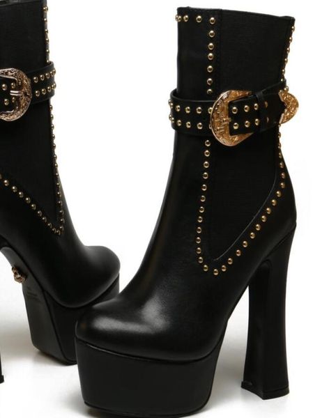 

luxurys designers women booties ladies ankle boot fashion womens autumn winter high heel short platform leather boots9074281, Black