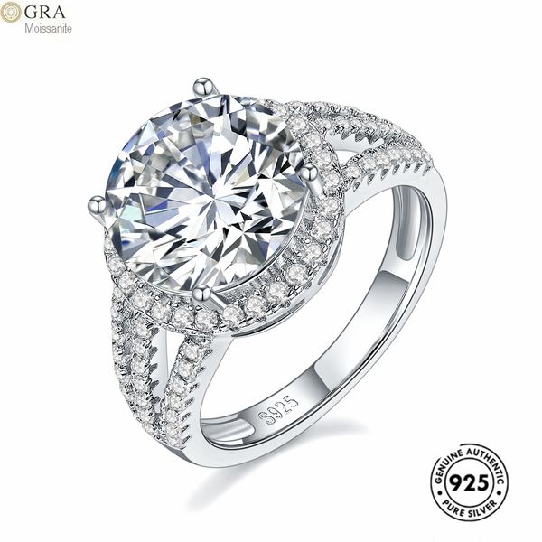 

big stone gra 5ct moissanite diamond fine jewelry ring in solid 925 silver for women wedding ready to ship, Slivery;golden
