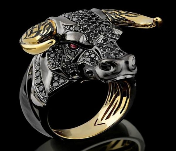 

mighty men039s black gold diamond bull head ring 18k gold biker punk rings party engagement jewelry size 8133463371, Silver