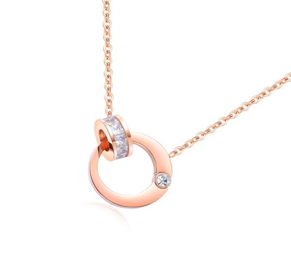

sleek minimalist double round crystal pendant necklace personality ladies rose gold necklace jewelry gift 3gx14118555215, Silver