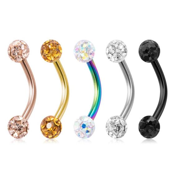 

crystal eyebrow piercing stud curved barbell zircon stainless steel banana ring lip earrings daith helix body jewelry7213146, Silver