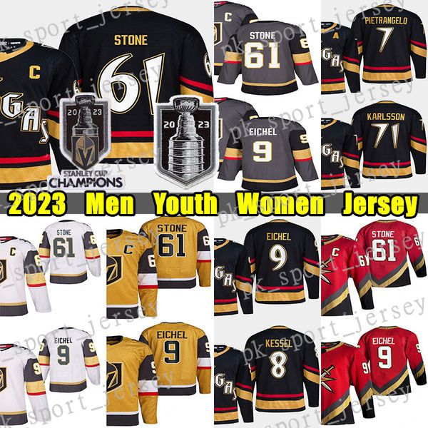 

2023 stanley cup champions #61 mark stone hockey jersey #81 jonathan marchessault jack eichel logan thompson alex pietrangelo william karlss, Black;red