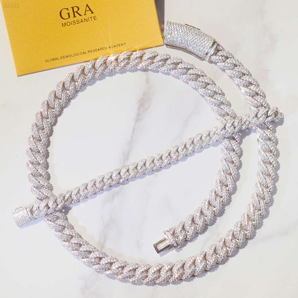 

full ice out moissanite cuban chain 2rows 6mm 9mm 13mm 925 solid silver moissanite cuban link chain mans hip hop necklace