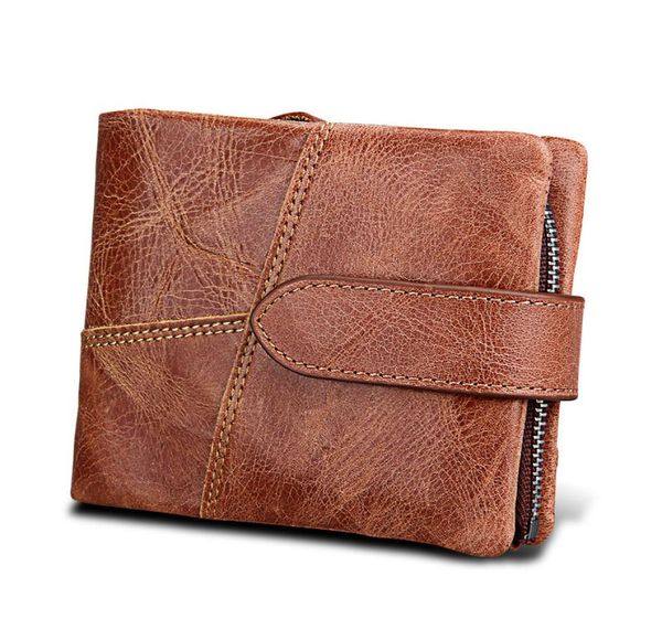 

genuine leather mens bifold wallet coin purse male cowhide wallet portomonee rfid protected wallet money bag card holder 1pcs 7825268, Red;black