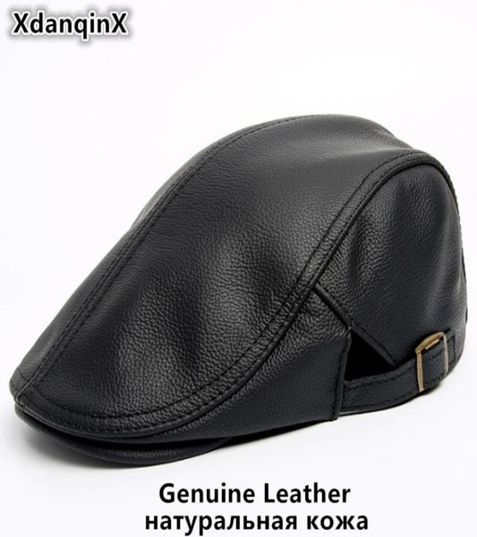 

2021 siloqin men039s cowhide genuine leather autumn winter warm beret fashion brands dad hats bone middleaged flat berets cap1067635, Blue;gray