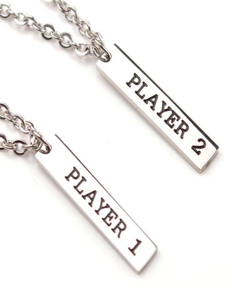 

player 1 player 2 couples necklace set valentine39s day gift for girlfriend boyfriend gamer video game couple39s necklaces7268006, Silver