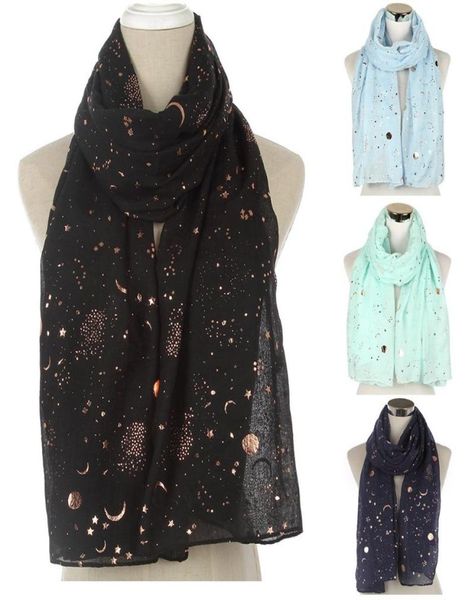 

scarves daily casual sport women fashion star moon foil printescarf wrap silk shawl travel lightweight comfortable8247700, Blue;gray