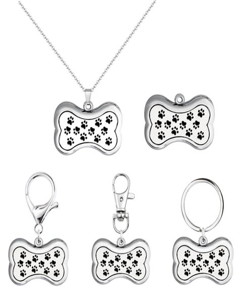 

1pc dog bone shape necklace pendant lobster clasp keychain essential oil aromatherapy diffuser locket keyrings with 10pcs pads8454428, Silver