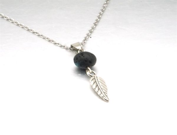 

aromatherapy essential oil diffuser necklace black lava rock stone bead volcano necklace leaf charms stainless steel chain jewelry9790805, Silver