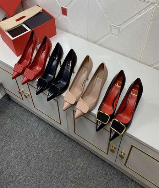 

2021 brand women v logo correct real leather heels shoe black goal 6cm 85cm high heel pointed toe wedding shoes 35434415583