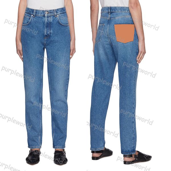 

casual womans tapered jeans fit leather collage pocket fashion high waisted washed blue jeans
