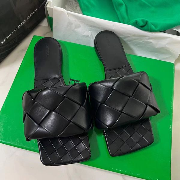 

shoes designer woman men sandal lido lat mule intrecciat luxury leather slides lambskin sandals rubber summer beach outdoor fashion slipper, Black