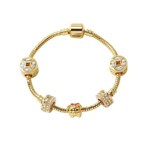 

fashion original ps 925 silver gold pig crystal bracelet jewelry charm beads glass bracelets women diy holiday gift5152834, Golden;silver