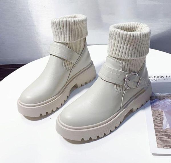 

2021 new women leather autumn boots block heel black style platform shoes female footwear 944783