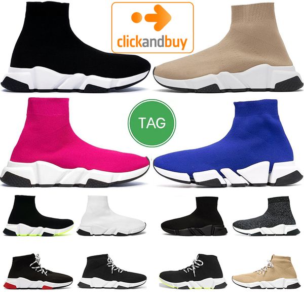 

2023 sock shoes men women white black red beige pink clear sole lace-up neon yellow mens womens socks speed trainers flat platform sneakers