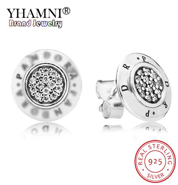 

yhamni women's authentic 925 sterling silver earring logo signature with crystal stud earrings for women compatible style jewelry835573, Golden