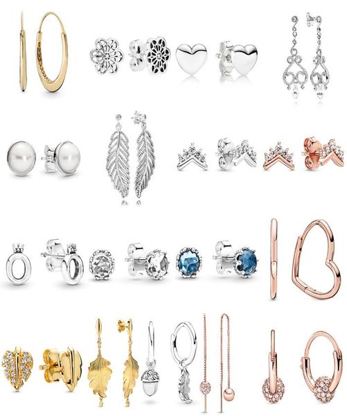 

2019 new 100% 925 sterling silver rose gold polished crown o clear sparkling crown stud earring fit diy women original jewelry8567624, Golden;silver