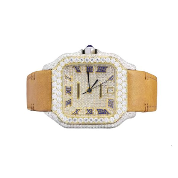 

ready bulk stock available of moissanite diamonds vvs clarity iced out stainls steel automatic wrist watch for men and women, Silver