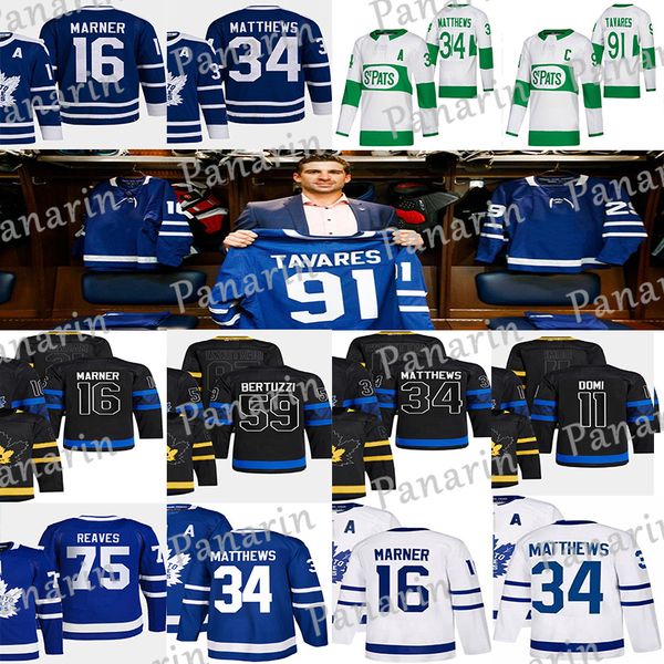 

#34 auston matthews reverse retro hockey jersey mitchell marner william nylander ryan reaves morgan rielly max domi tyler bertuzzi wendel cl, Black;red