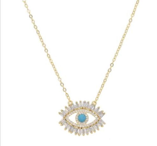 

8k gold plated turkish evil eye necklace lucky girl gift baguette cubic zirconia turquoise geomstone evil eye jewelry 6023182, Golden;silver
