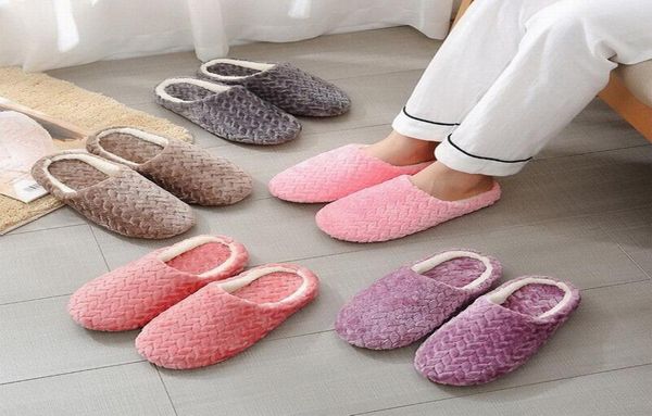

women men winter warm slippers plush lovers home slipper couple indoor anti slip shoes house floor soft bottom mute4616444, Black