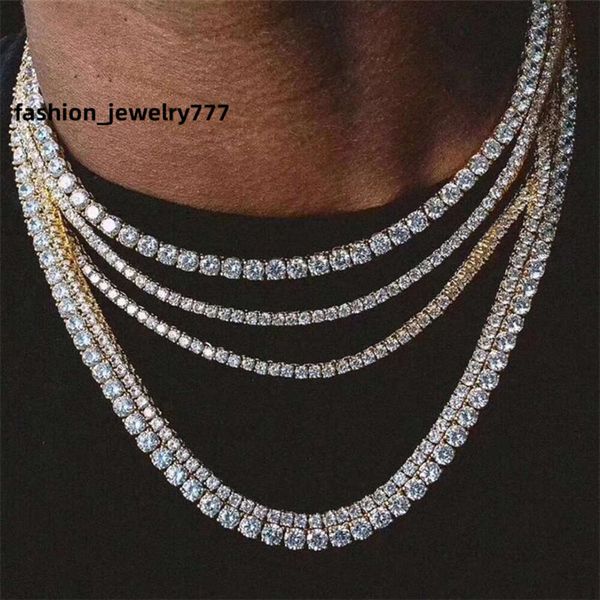 

mens hiphop iced out chains jewelry diamond one row tennis chain hip hop jewelry necklace 3mm 4mm silver rose gold crystal chain necklaces