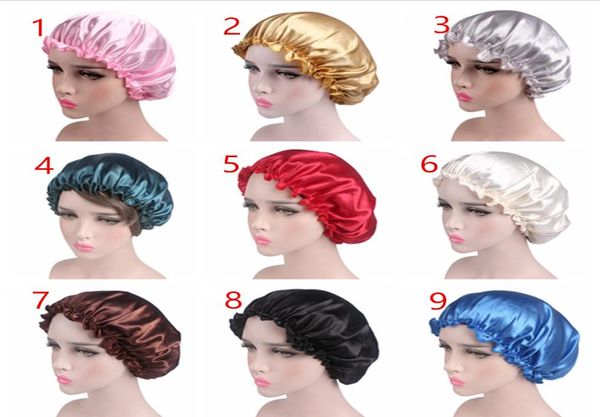 

2019 women sleep cap satin night bonnet head cover beanie hat hair beauty elastic new dhl 3045324, Blue;gray