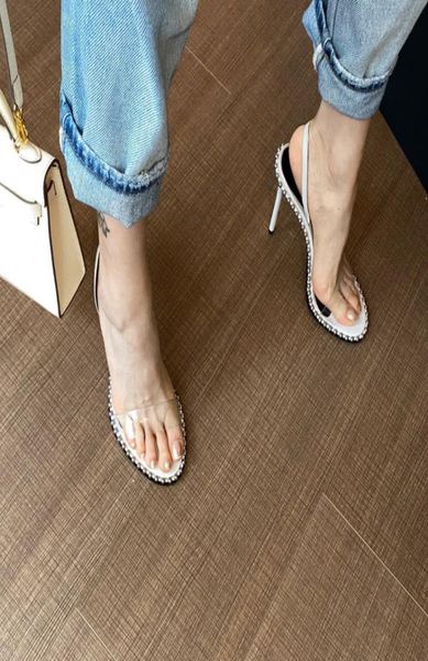 

white nova stiletto heels stylish sandals pvc super high heel summer luxury designer shoes women strap stain party hee2788915, Black