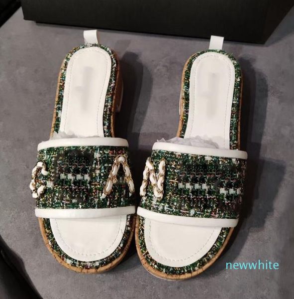 

fashion ladies slippers designer premium embroidered chain lambskin material summer beach shoes luxury women classic 9834517, Black