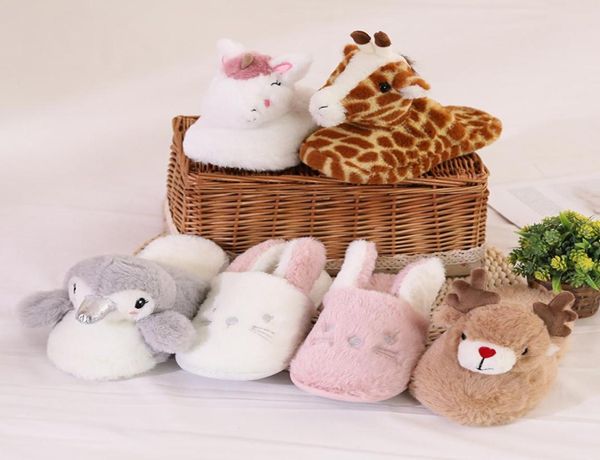 

millffy cute penguin giraffe elk slipper animal home slipper women floor soft lovely slippers female shoes girls warm shoes x10205616871, Black
