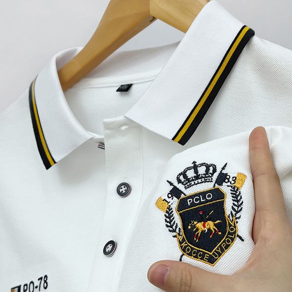 

men's polos summer embroidered polo shirt men short sleeve breathable business casual poloshirt for 230905, White;black