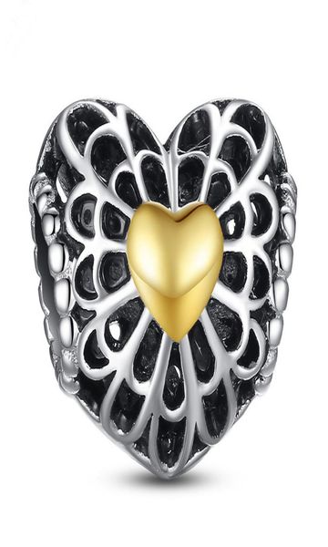 

925 sterling silver charm openwork gold hearts european floating charms bead fit chain bracelet diy jewelry3505897, Black