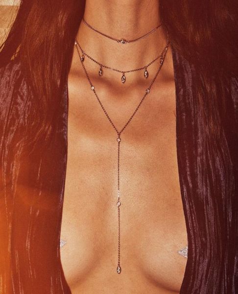 

usa selling women jewelry gold plated women three layer multi layer chain long summer cz charm necklace1511808, Silver