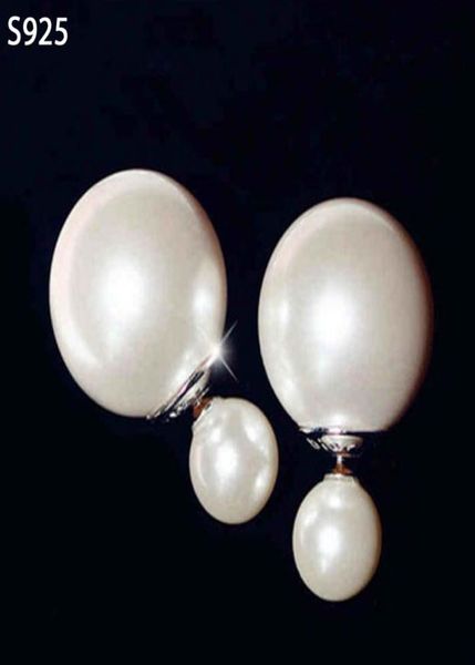

genuine real pure 925 sterling solid silver stud earrings for women jewelry female double sided big white shell pearl earrings4341492, Golden;silver