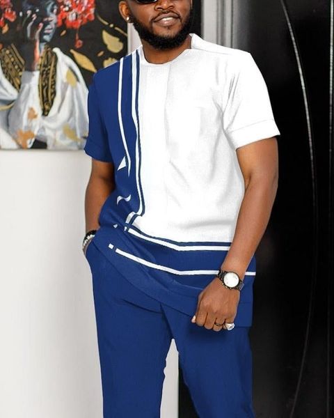 

men's tracksuits men african traditional clothes summer social suits for men short set 2 piece fashion clothing trends sweat-shirt blue, Gray