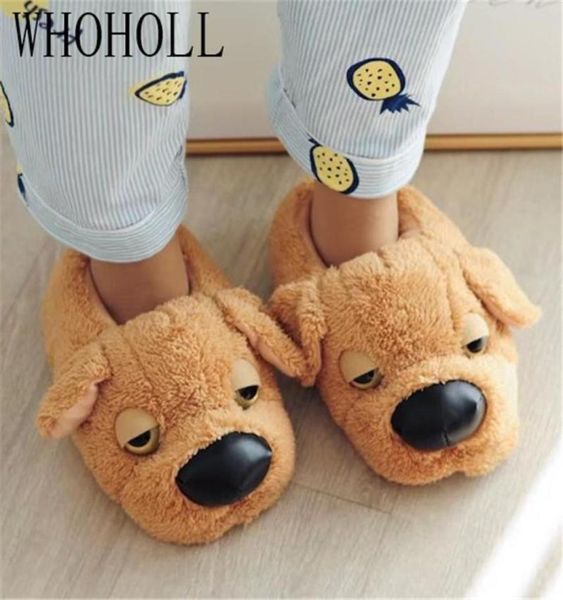 

slippers funny home indoor floor shoes cute animal dog winter thick plush lazy warm furry6536827, Black