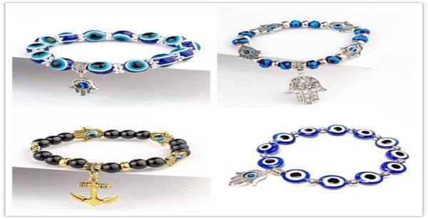 

fatima hand hamsa bracelet jewelry women man gold silver color fashion blue devil evil eye plam bell beaded anchor charm bracelets9286035, Golden;silver