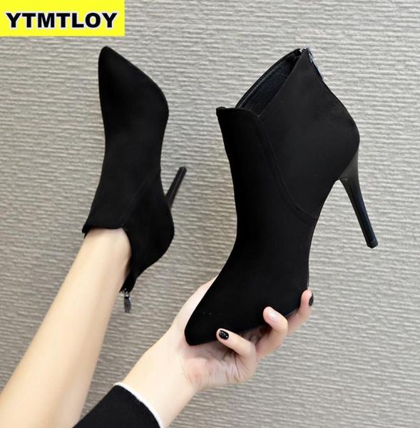 

new women high heel booties large fashion female highheeled boots young ladies 10 cm ankle boots winter zapatos de mujer t2001046325945, Black