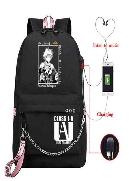 

anime my hero academia deku bakugou boku no school bags for girls female lapbackpack usb8605495