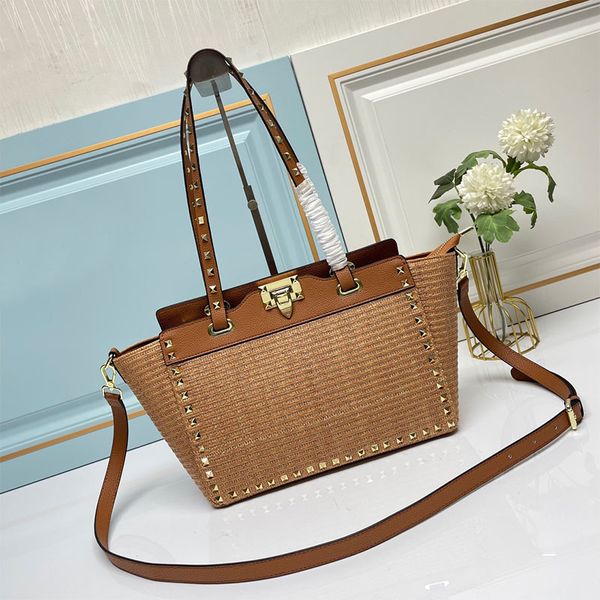 

lafite woven shopping bag women tote bags lady shoulder bags gold hardware accessories internal zipper pocket detachable leather shoulder st