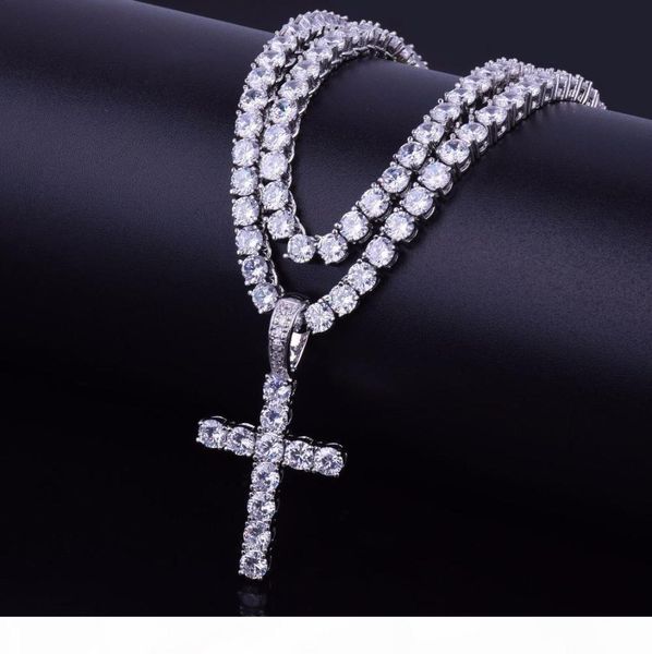 

iced out zircon pendant with 4mm tennis chain necklace set men's hip hop jewelry gold silver cz pendant necklace9819039