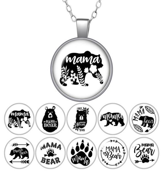 

mama bear love mom round pendant necklace 25mm glass cabochon silver color jewelry women party birthday gift 50cm5212677