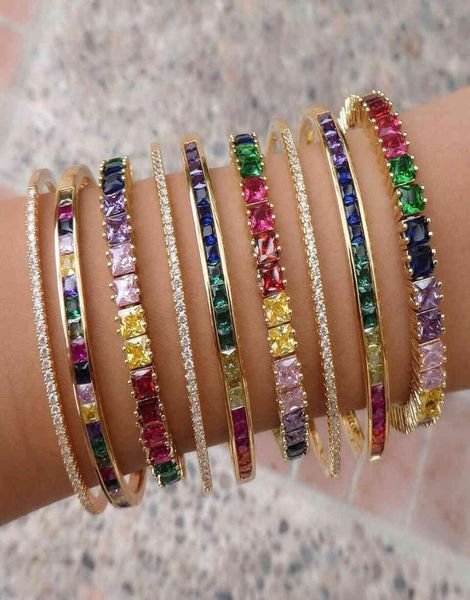 

2020 baguette cubic zirconia bracelet for women men luxury jewelry gold filled rainbow cz tennis gorgeous trendy bangle1886821, Golden;silver
