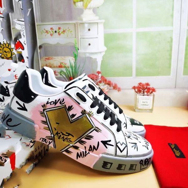 

luxury calfskin nappa man sneakers shoes white black leather trainers famous brands comfort couple skateboard men's casual walking eu35, Red;white
