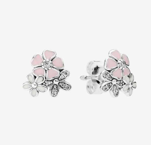 

pink flowers stud earrings beautiful women girls gift jewelry with original box for 925 sterling silver cz diamond earring set3362331, Golden;silver